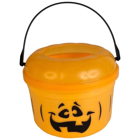 1986 McDonalds Halloween Bucket Orange Pumpkin Happy Meal Pail Hard To Find Face - Picture 1 of 9